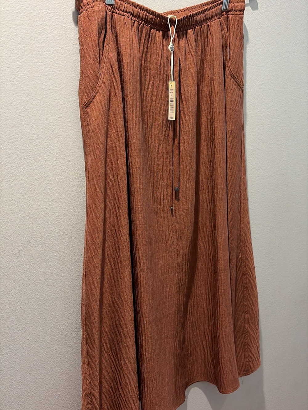 Max Studio Rust Drawstring A-Line Maxi Skirt